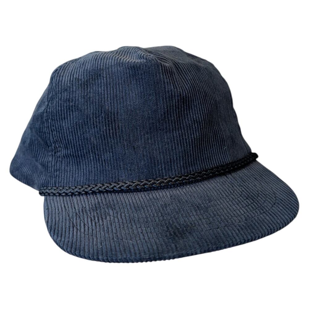 80s / 90s Solid Navy Blue Corduroy Corded Snapback Hat